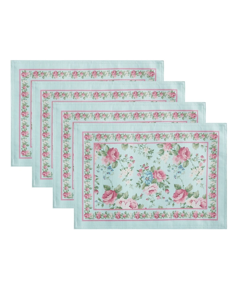 Vintage-Like Floral Garden Placemats, Set of 4, 13" x 19"