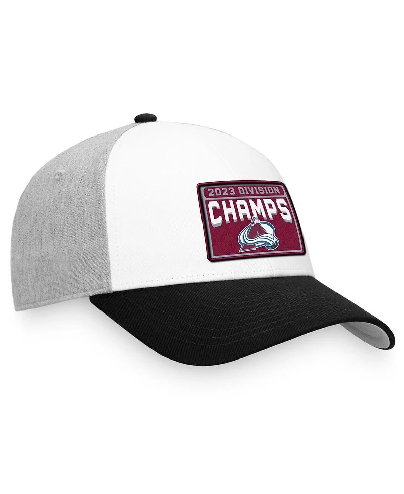 Men's Fanatics White, Black Colorado Avalanche 2023 Central Division Champions Locker Room Adjustable Hat