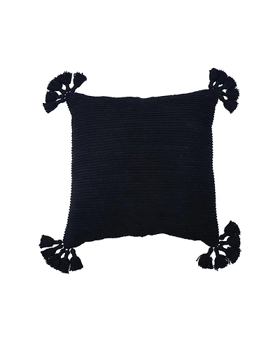 Newport Onyx Textured Throw Pillow Black Solid Color With Tassels Luxury Decorative Accent Covers For Couch And Bed