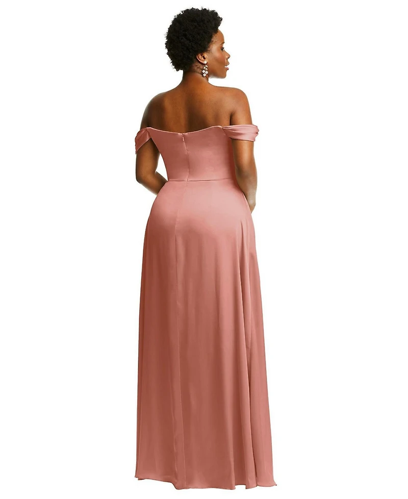 Dessy Collection Plus Size Off-the-Shoulder Flounce Sleeve Empire Waist Gown with Front Slit