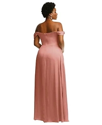 Dessy Collection Plus Size Off-the-Shoulder Flounce Sleeve Empire Waist Gown with Front Slit