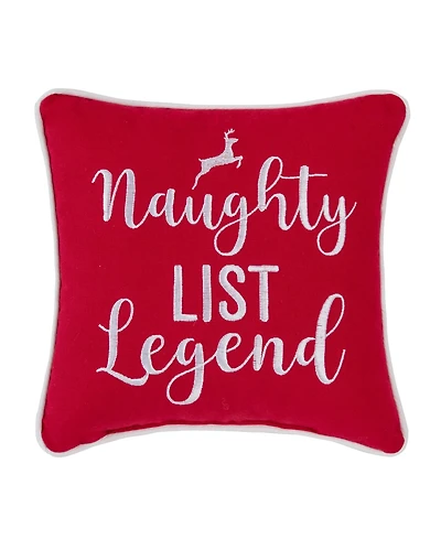"Naughty List Legend" Small Christmas Accent Pillow, 10" x 10"