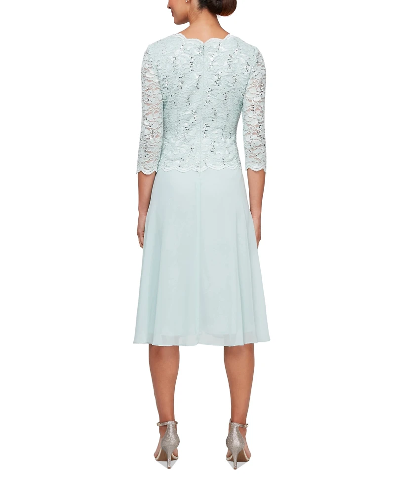 Alex Evenings Sequined Lace Contrast Dress