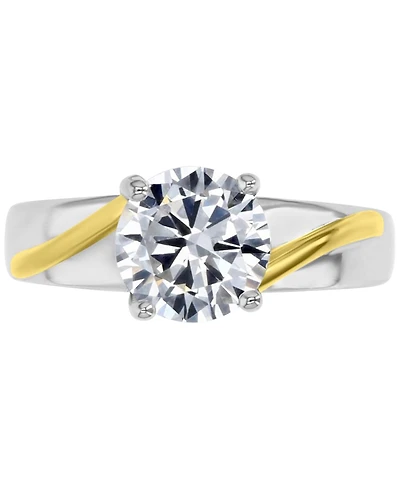 Cubic Zirconia Twist Style Engagement Ring Sterling Silver & 14k Gold-Plate