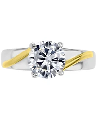 Cubic Zirconia Twist Style Engagement Ring Sterling Silver & 14k Gold-Plate