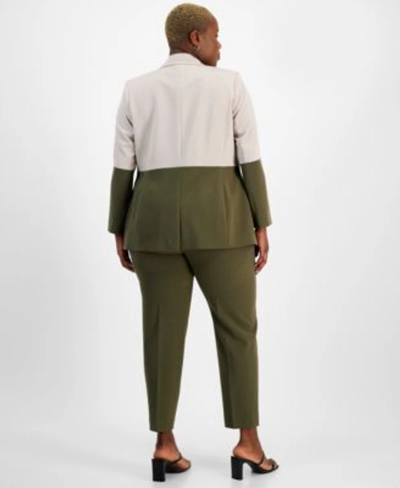 Tahari Asl Plus Size Colorblocked Boyfriend Blazer Tie Neck Top Pants