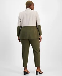 Tahari Asl Plus Size Colorblocked Boyfriend Blazer Tie Neck Top Pants
