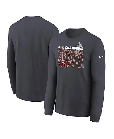 Big Boys Nike Anthracite San Francisco 49ers 2023 Nfc Champions Locker Room Trophy Collection Long Sleeve T-shirt