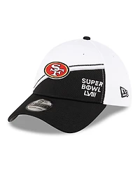 Men's New Era White, Black San Francisco 49ers Super Bowl Lviii Sideline 39THIRTY Flex Fit Hat