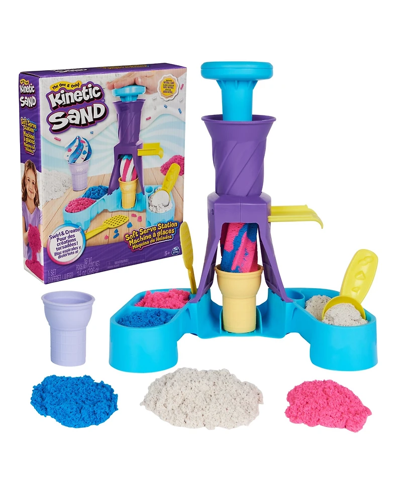 Kinetic Sand, Soft Serve Station with 14 oz of Play Sand Blue, Pink and White ,2 Ice Cream Cones and 2 Tools