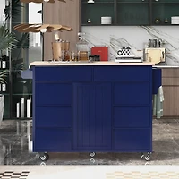 Streamdale 8-Drawer Kitchen Cart with Rubber Wood Countertop