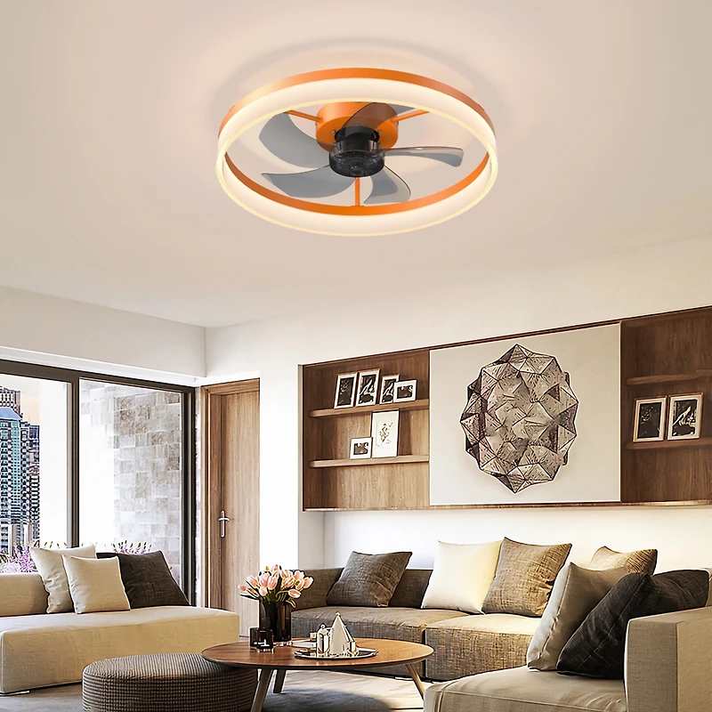 Streamdale Thin Modern Ceiling Fans with Dimmable Led Lights (Orange)