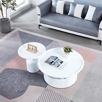 Streamdale Furniture 2 Pieces White Mdf Round Coffee Table Set For Living Room, Bedroom