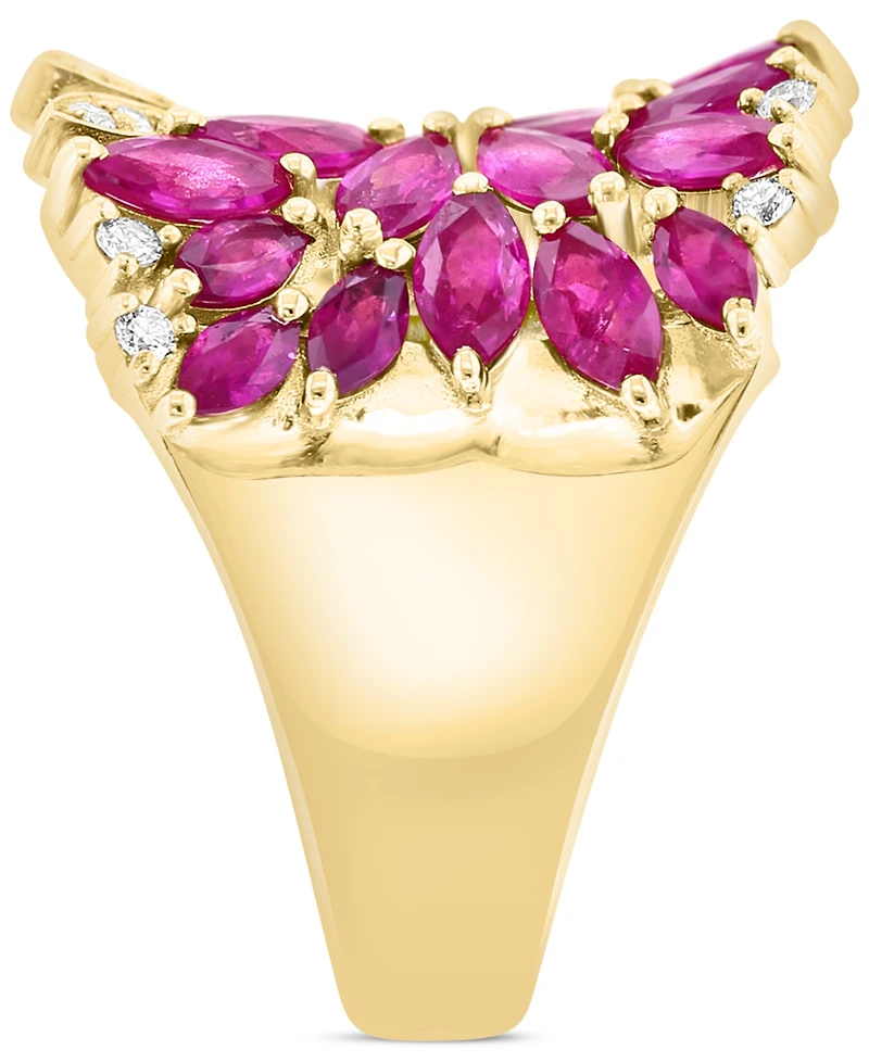 Effy Ruby (2-1/3 ct. t.w.) & Diamond (2-1/3 ct. t.w.) Marquise Floral-Inspired Cluster Ring in 14k Gold