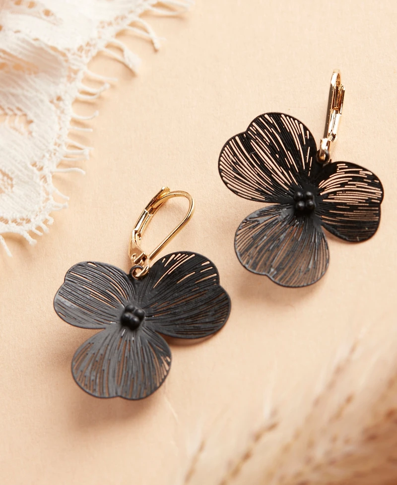 lonna & lilly Gold-Tone Open Flower Leverback Drop Earrings