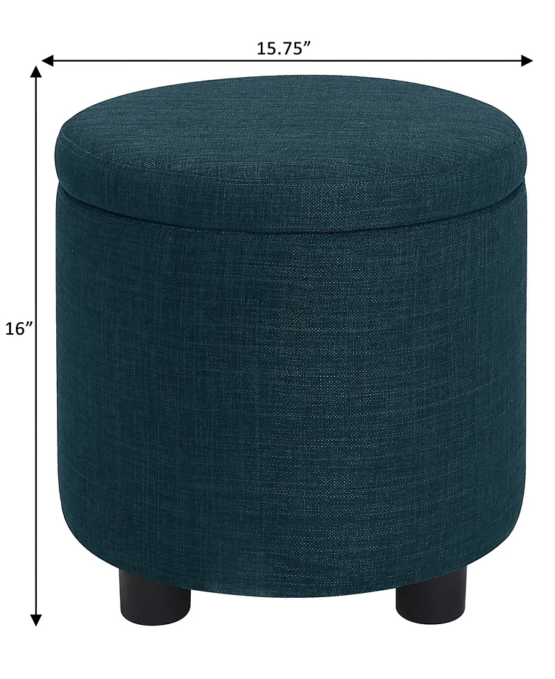 Convenience Concepts 15.75" Faux Linen Round Storage Ottoman with Tray Lid