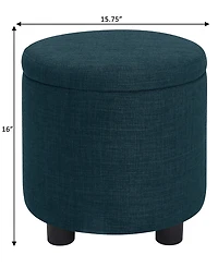 Convenience Concepts 15.75" Faux Linen Round Storage Ottoman with Tray Lid