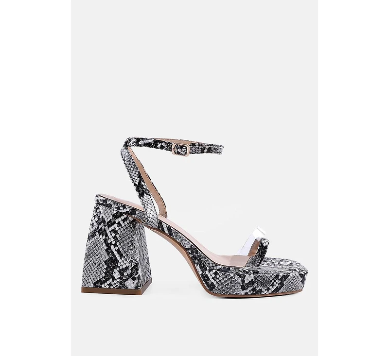 Womens Such Flirt Snake Print Triangular Block Heel Sandals