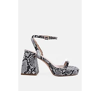 Womens Such Flirt Snake Print Triangular Block Heel Sandals
