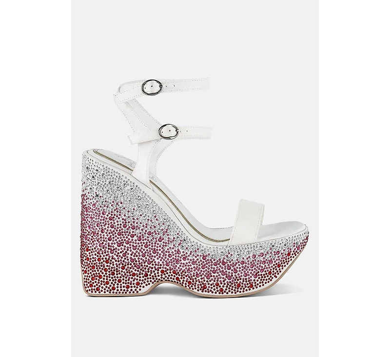 richness rhinestones embellished ultra high wedge sandals