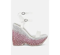 richness rhinestones embellished ultra high wedge sandals