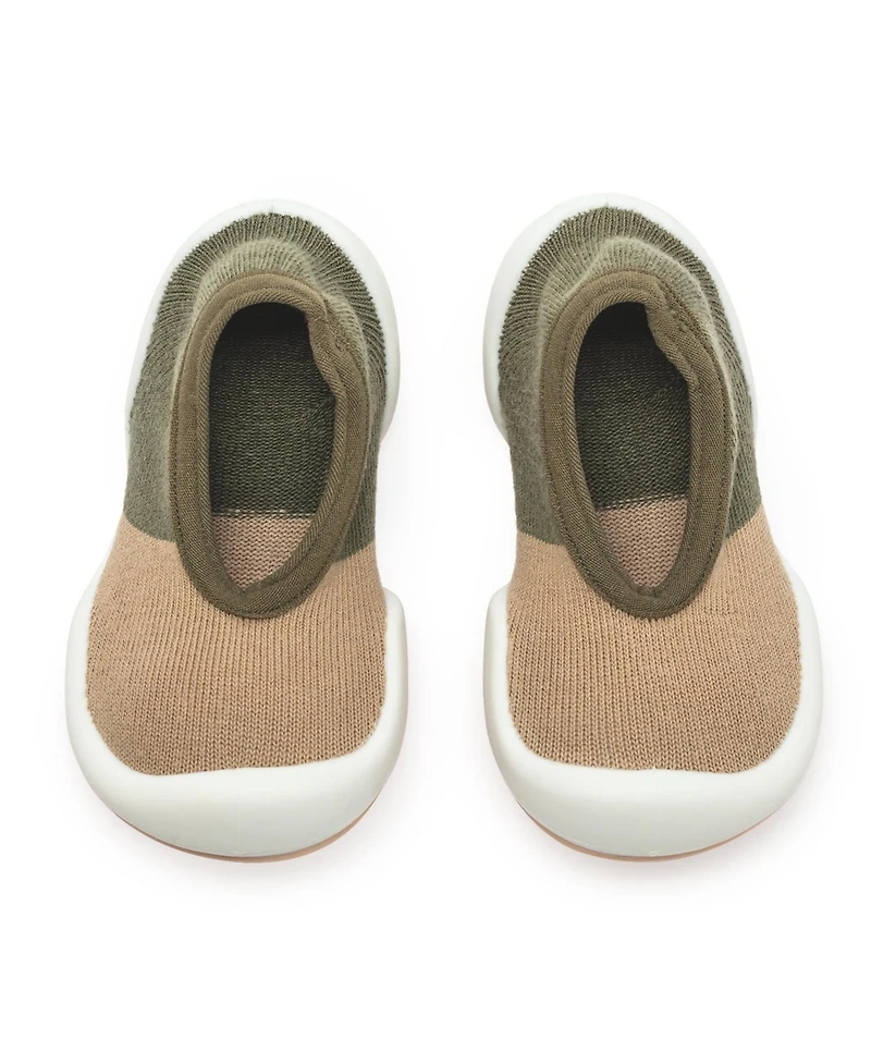 Infant Girl Boy Breathable Washable Non-Slip Sock Shoes Flat-Color Block Olive