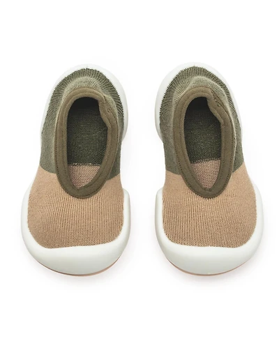 Infant Girl Boy Breathable Washable Non-Slip Sock Shoes Flat-Color Block Olive