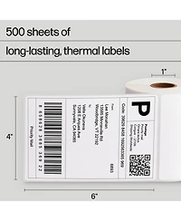 Hp 4x6” Direct Thermal Shipping Labels, 2 Rolls (500 Labels)