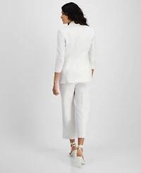 Bar Iii Womens Faux Double Breasted Jacket Satin Bow Blouse Pull On Pants Created For Macys