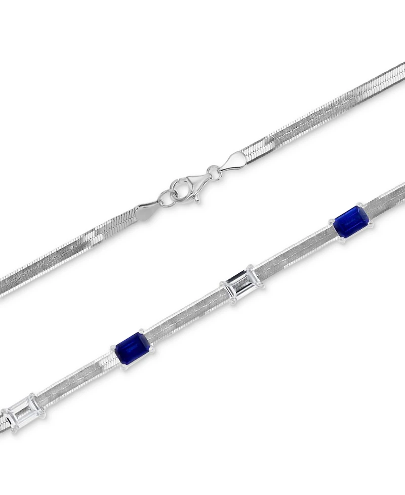 Lab-Grown Emerald (1-3/4 ct. t.w.) & Lab-Grown White Sapphire (1-3/8 ct. t.w.) Herringbone 18" Collar Necklace in Sterling Silver (Also in Lab-Grown B