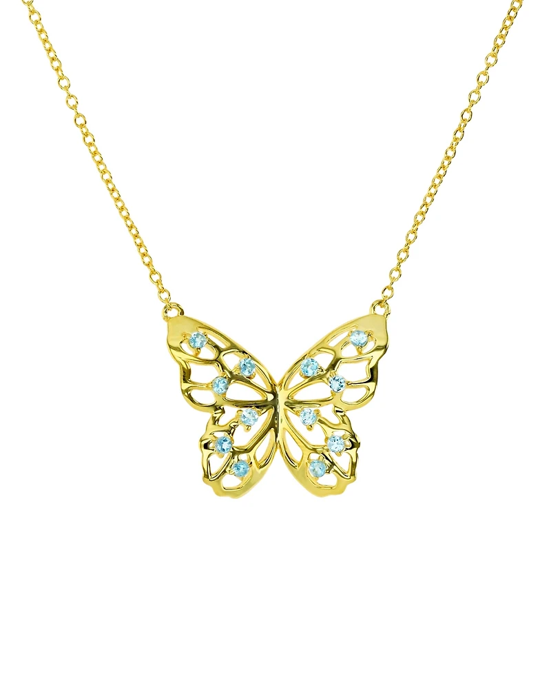 Swiss Blue Topaz Openwork Butterfly 18" Pendant Necklace (1/2 ct. t.w.) in 14k Gold-Plated Sterling Silver