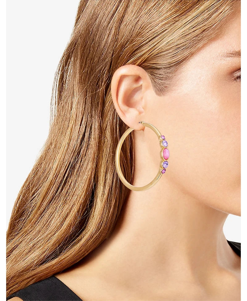 T Tahari Gold-Tone Lilac Violet Glass Stone Hoop Earrings