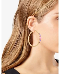 T Tahari Gold-Tone Lilac Violet Glass Stone Hoop Earrings
