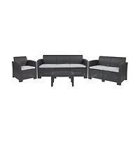 Greta 4 Piece Faux Rattan Patio Furniture Set With Included Cushions, Chair, Sofa, Loveseat And Coffee Table
