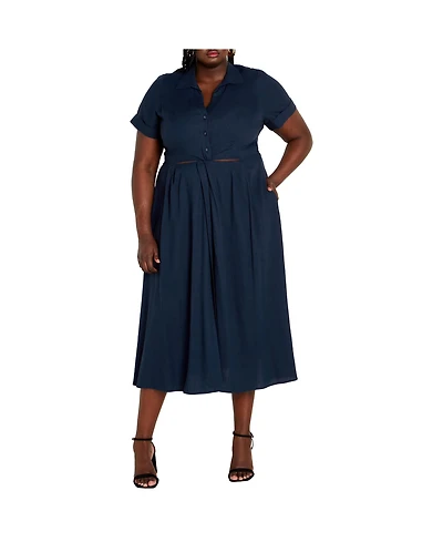 City Chic Plus Malia Collar Cut Out Shirt Dress