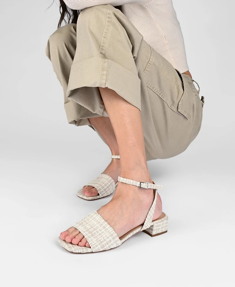 Journee Collection Women's Adleey Ankle Strap Tweed Block Heel Sandals