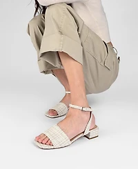 Journee Collection Women's Adleey Ankle Strap Tweed Block Heel Sandals