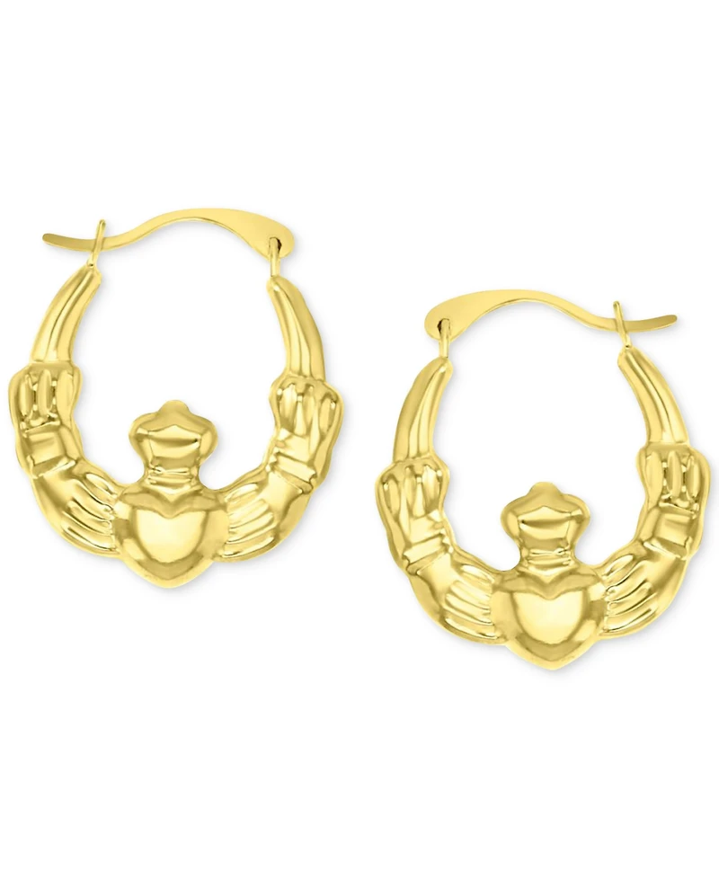 Crystal Pave Wavy Patterned Small Hoop Earrings in 10k Gold, 0.73"