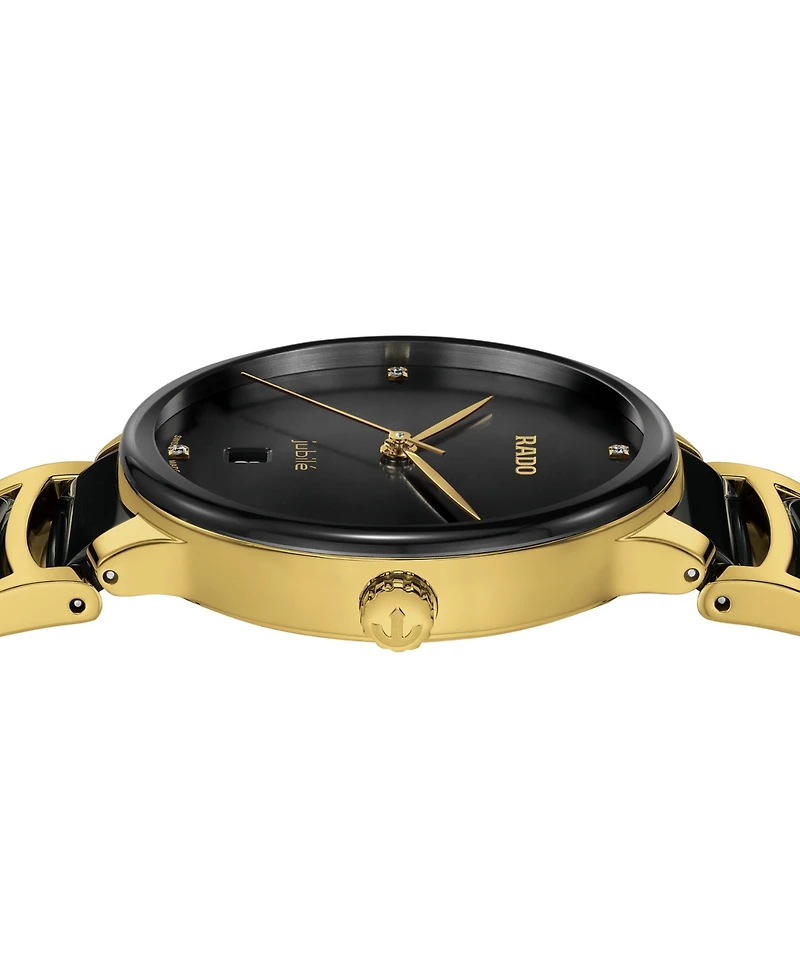 Rado Unisex Swiss Centrix Diamond (1/ ct. t.w.) Black Ceramic & Gold Pvd Bracelet Watch 40mm