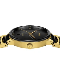 Rado Unisex Swiss Centrix Diamond (1/ ct. t.w.) Black Ceramic & Gold Pvd Bracelet Watch 40mm