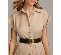 Donna Karan New York Women's Button-Front Short-Sleeve Midi Belted Dress