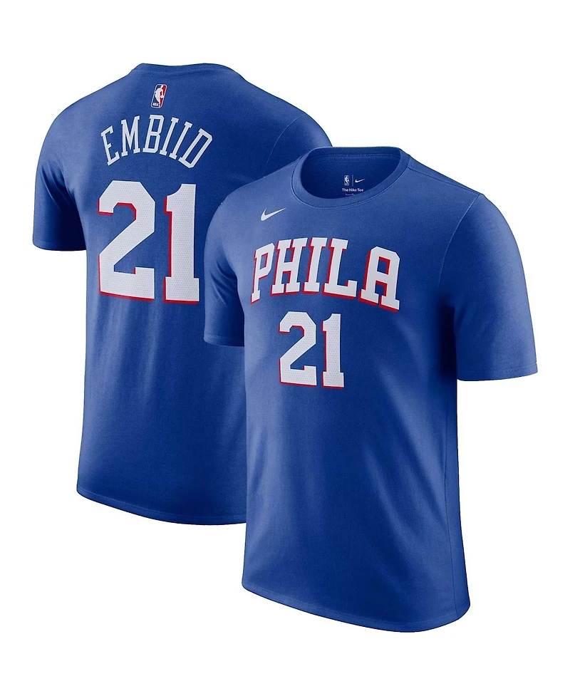 Men's Nike Joel Embiid Royal Philadelphia 76ers Icon 2022/23 Name and Number T-shirt