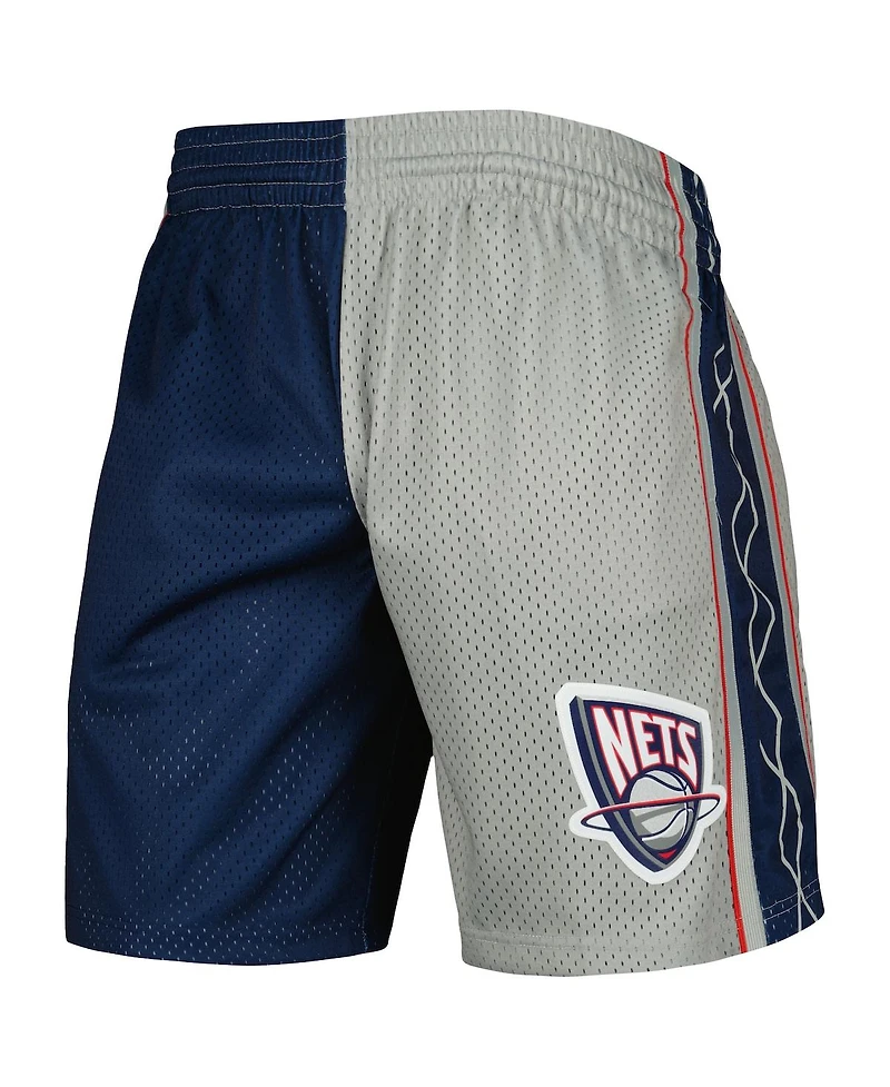 Men's Mitchell & Ness Navy, Silver Distressed New Jersey Nets Hardwood Classics 2006 Split Swingman Shorts