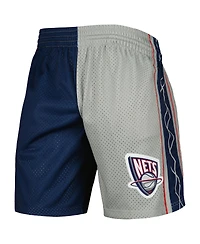 Men's Mitchell & Ness Navy, Silver Distressed New Jersey Nets Hardwood Classics 2006 Split Swingman Shorts
