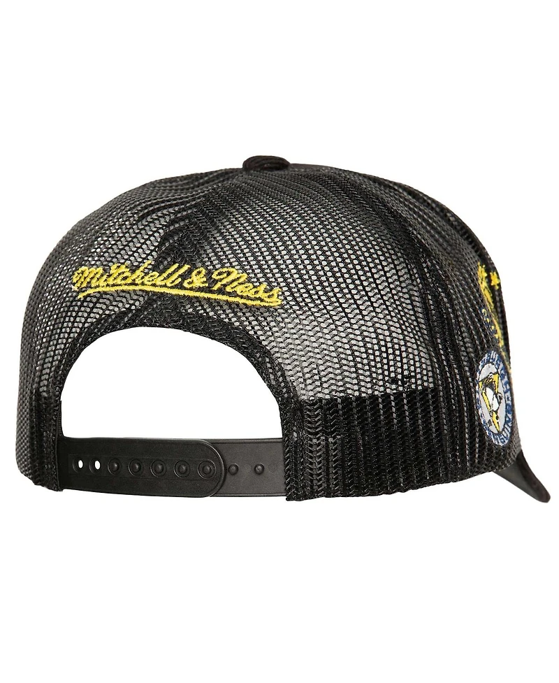 Men's Mitchell & Ness Black Pittsburgh Penguins Times Up Classic Script Cord Trucker Adjustable Hat