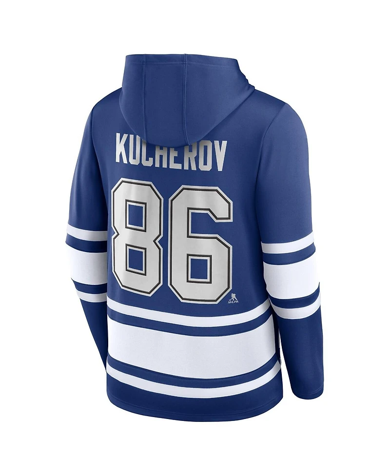 Men's Fanatics Nikita Kucherov Blue Tampa Bay Lightning Name and Number Lace-Up Pullover Hoodie