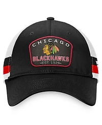 Men's Fanatics Black, White Chicago Blackhawks Fundamental Striped Trucker Adjustable Hat