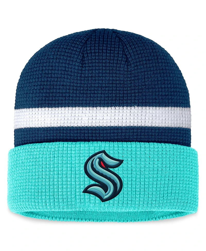 Men's Fanatics Deep Sea Blue, Light Blue Seattle Kraken Fundamental Cuffed Knit Hat