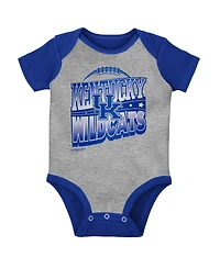 Baby Boys and Girls Mitchell & Ness Royal, Heather Gray Kentucky Wildcats 3-Pack Bodysuit, Bib Bootie Set