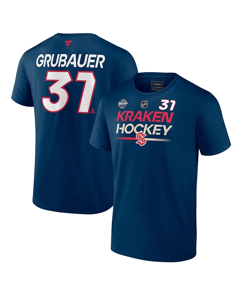 Men's Fanatics Philipp Grubauer Deep Sea Blue Seattle Kraken 2024 Nhl Winter Classic Authentic Pro Name and Number T-shirt